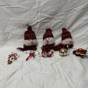 Snowmen Hat Scarf Composite Christmas Tree Ornament Bells Heart Lot Of 9